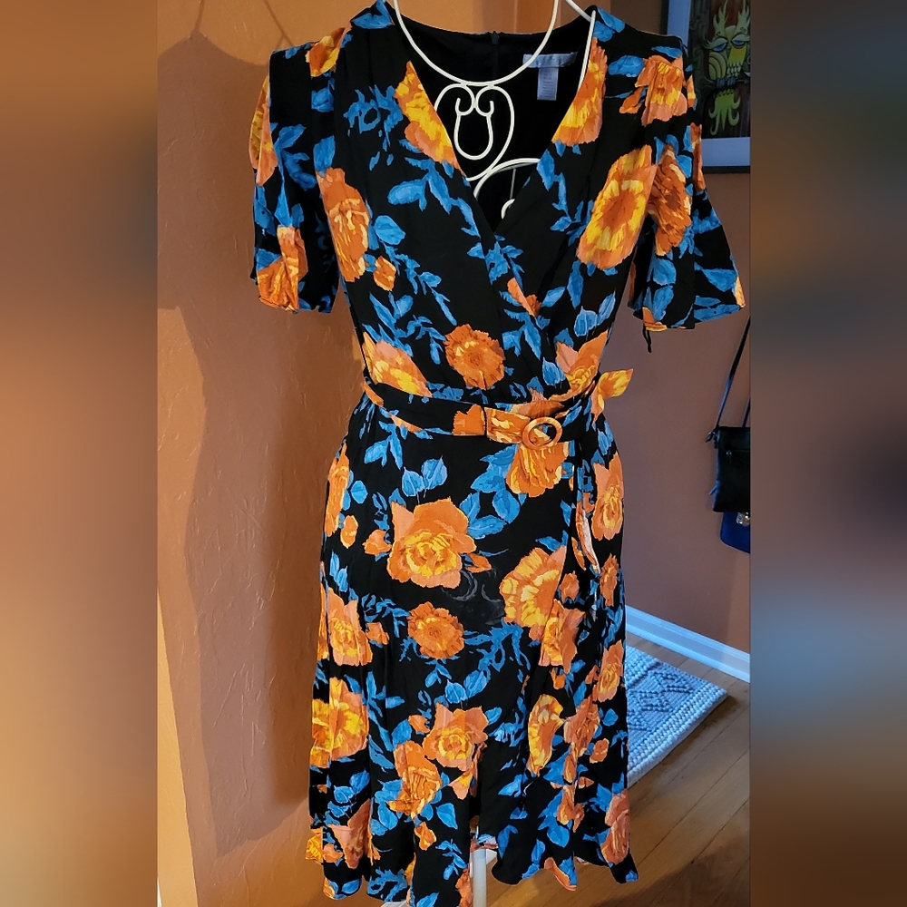 Orange and blue rose dress